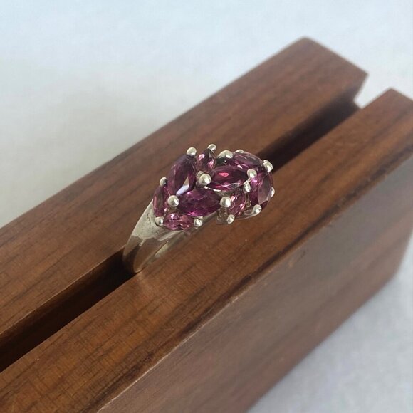 Sterling Silver 925 S&G Prong Set Garnet Marquise Cluster Cocktail Ring Sz 7.75 - Picture 7 of 16
